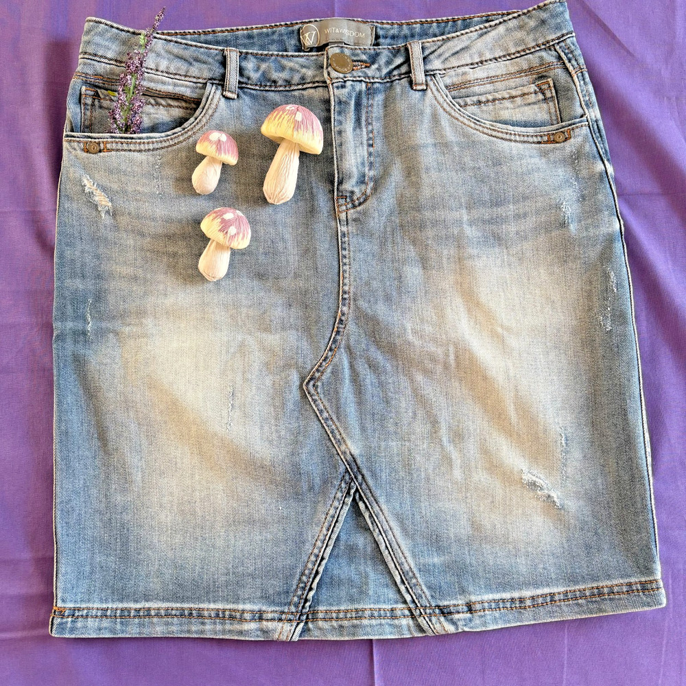 Wit & Wisdom Country Distressed Denim Jean Mini Skirt Blue Color Size 6 M Summer